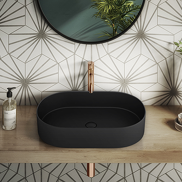 Arezzo Matt Black Oval Ceramic Counter Top Basin (600 x 380mm)  Profile Large Image