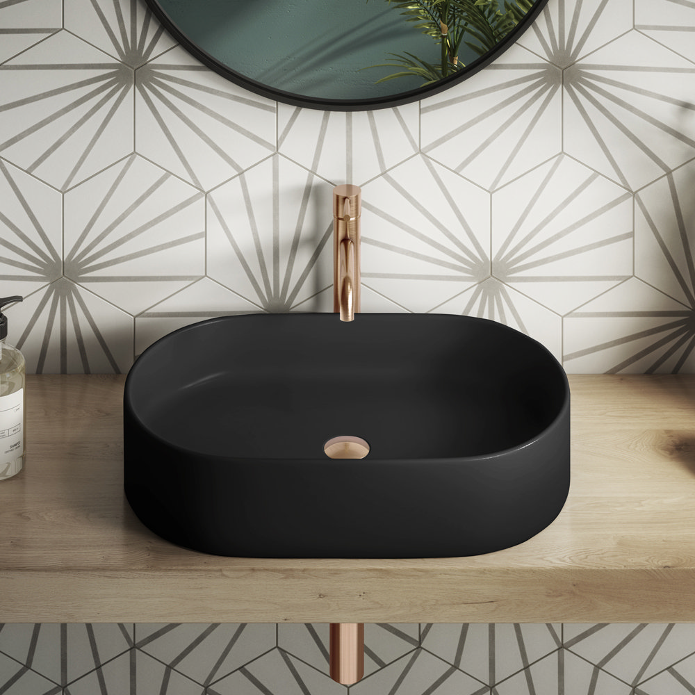 Arezzo Matt Black Oval Ceramic Counter Top Basin (600 x 380mm) Large Image