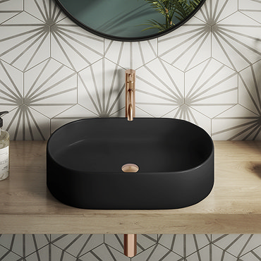 Arezzo Matt Black Oval Ceramic Counter Top Basin (600 x 380mm)  Profile Large Image