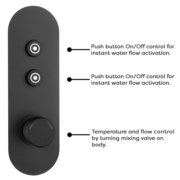 Arezzo Matt Black Push-Button Shower with Handset + Rainfall Shower Head  Feature Large Image
