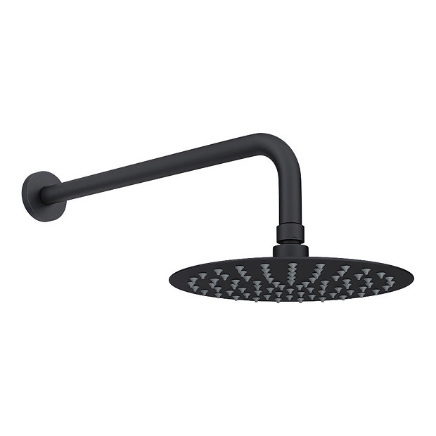 Arezzo Matt Black Push-Button Shower with Handset + Rainfall Shower Head  In Bathroom Large Image