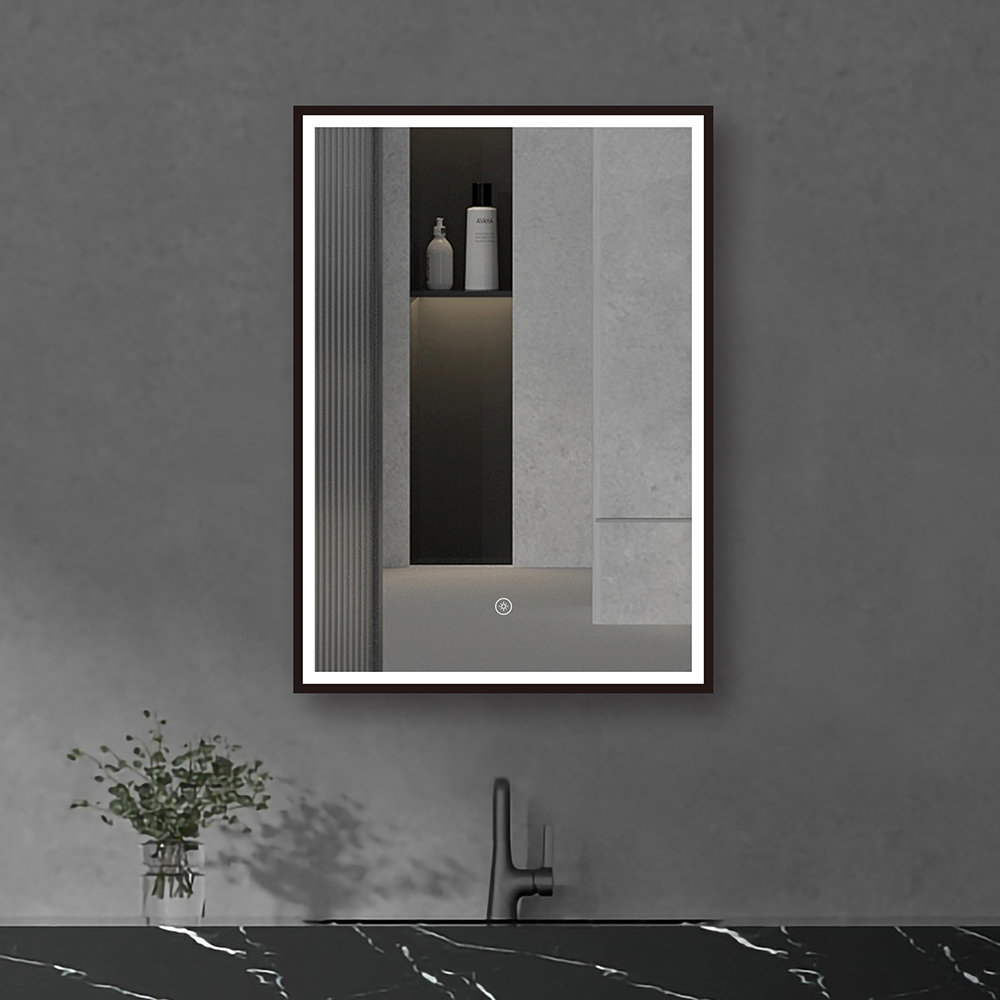 Led bathroom deals mirror black frame