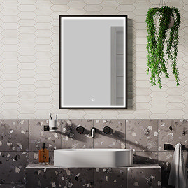 Arezzo Matt Black 500 x 700mm Rectangular LED Illuminated Anti-Fog Bathroom Mirror