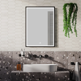 Arezzo Matt Black 500 x 700mm Rectangular LED Illuminated Anti-Fog Bathroom Mirror