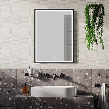 Arezzo Matt Black 520 x 720mm Rectangular LED Illuminated Anti-Fog Bathroom Mirror