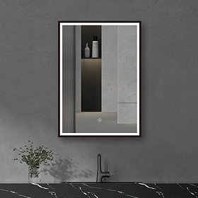Arezzo Matt Black 520 x 720mm Rectangular LED Illuminated Anti-Fog Bathroom Mirror