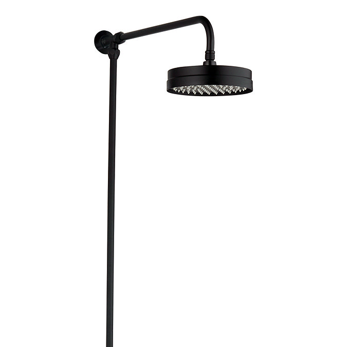 Arezzo Matt Black Rigid Riser Kit with 195mm Fixed Round Overhead Drench Shower Head