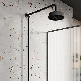 Arezzo Matt Black Rigid Riser Kit with 195mm Fixed Round Overhead Drench Shower Head
