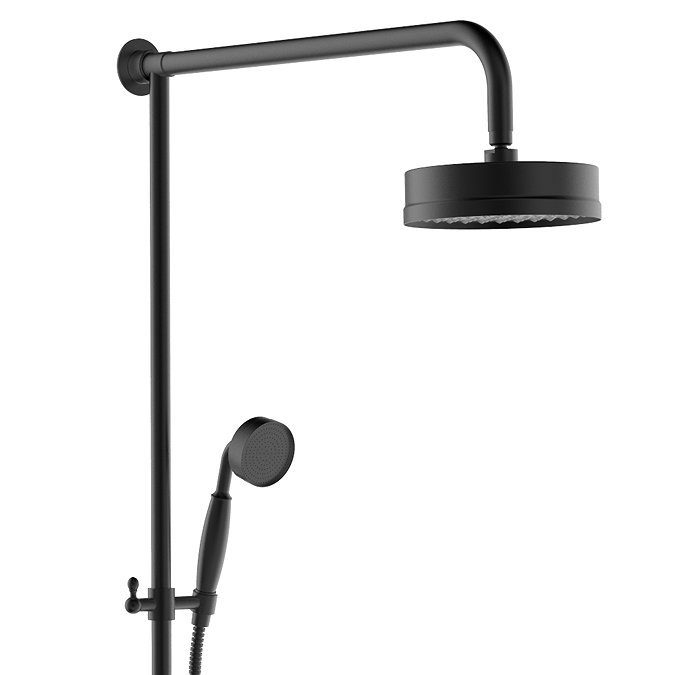 Arezzo Matt Black Rigid Riser Kit with 195mm Round Overhead Shower Head, Hand Shower & Diverter