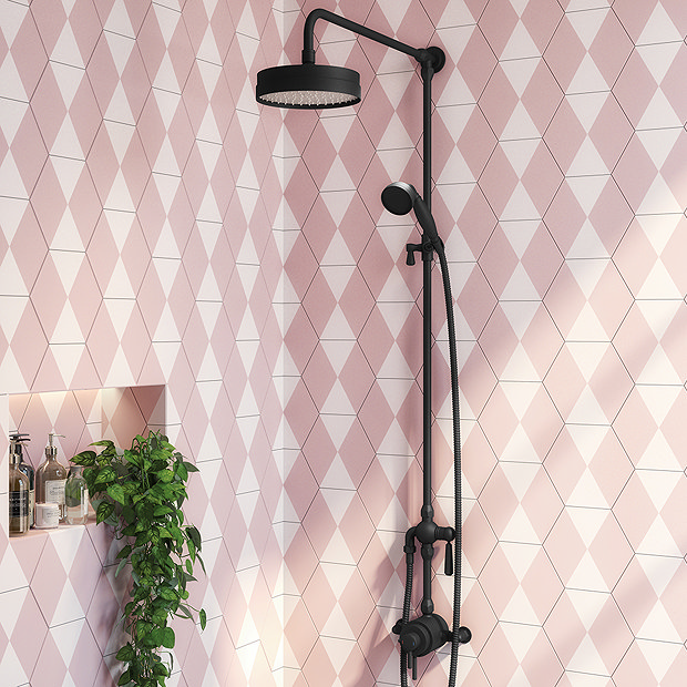 Modern Rigid Riser Kit Arezzo Matt Black Rigid Riser Kit with Shower Head, Handshower ...