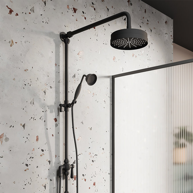 Arezzo Matt Black Rigid Riser Kit with Shower Head, Handshower & Diverter