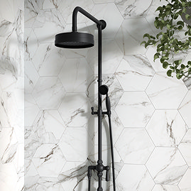 Arezzo Matt Black Rigid Riser Kit with Shower Head, Handshower & Diverter