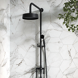 Arezzo Matt Black Rigid Riser Kit with Shower Head, Handshower & Diverter