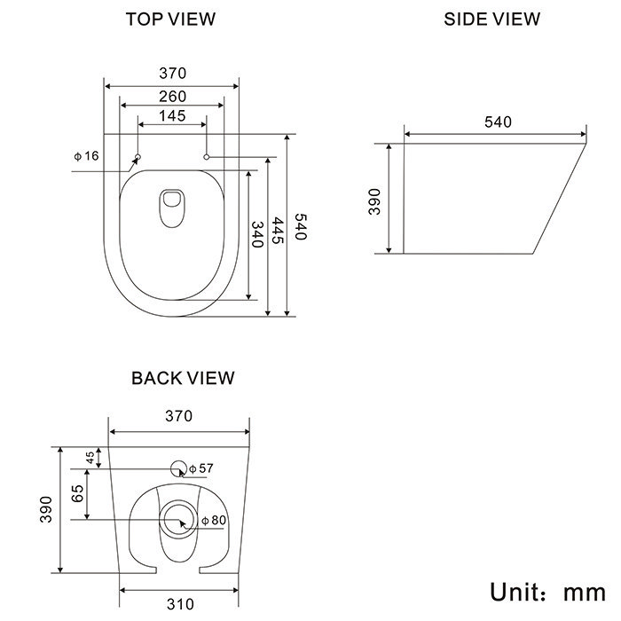 Arezzo Matt Black Rimless Back to Wall Pan (excluding Seat)