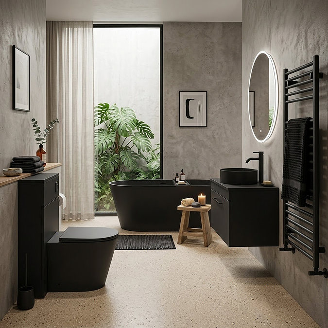 Arezzo Matt Black Rimless Back to Wall Toilet with Soft Close Seat