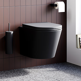 Arezzo Matt Black Rimless Wall Hung Toilet with Soft Close Seat
