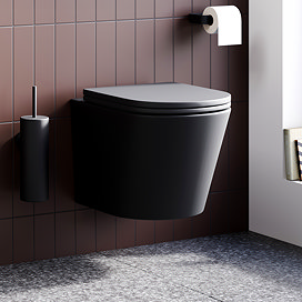 Arezzo Matt Black Rimless Wall Hung Toilet with Soft Close Seat