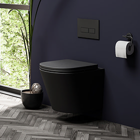 Arezzo Matt Black Rimless Wall Hung Toilet incl. Soft Close Seat Large Image