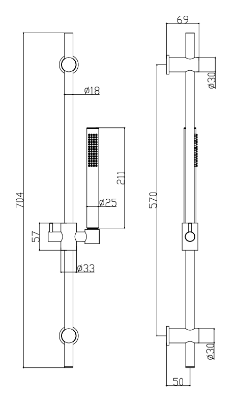 Arezzo Matt Black Round Bar Shower Valve incl. Slide Rail Kit with Pencil Handset