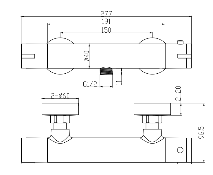 Arezzo Matt Black Round Bar Shower Valve incl. Slide Rail Kit with Pencil Handset