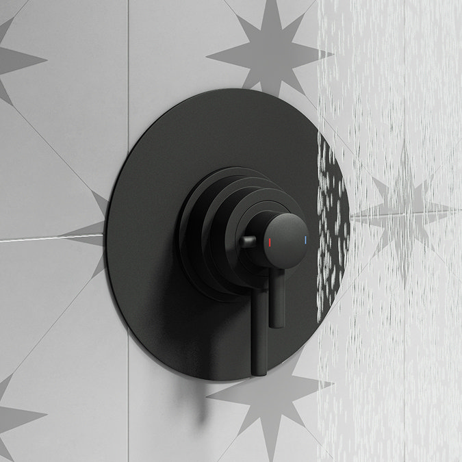 Arezzo Matt Black Round Concealed Dual Thermostatic Valve w. 200mm Shower Head  Feature Large Image