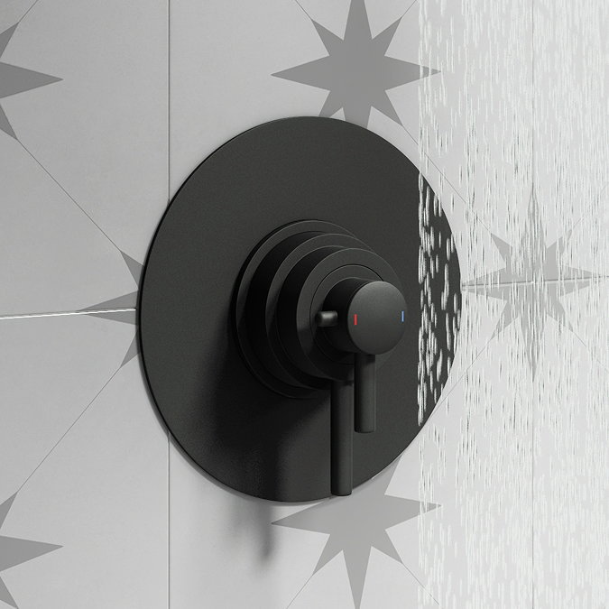 Arezzo Matt Black Round Concealed Dual Thermostatic Valve w. 200mm Shower Head Feature Large Image
