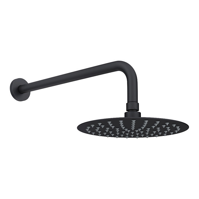 Arezzo Matt Black Round Concealed Dual Thermostatic Valve w. 200mm Shower Head  Standard Large Image