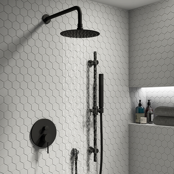 Arezzo Matt Black Round Concealed Manual Shower Valve with Diverter  Profile Large Image