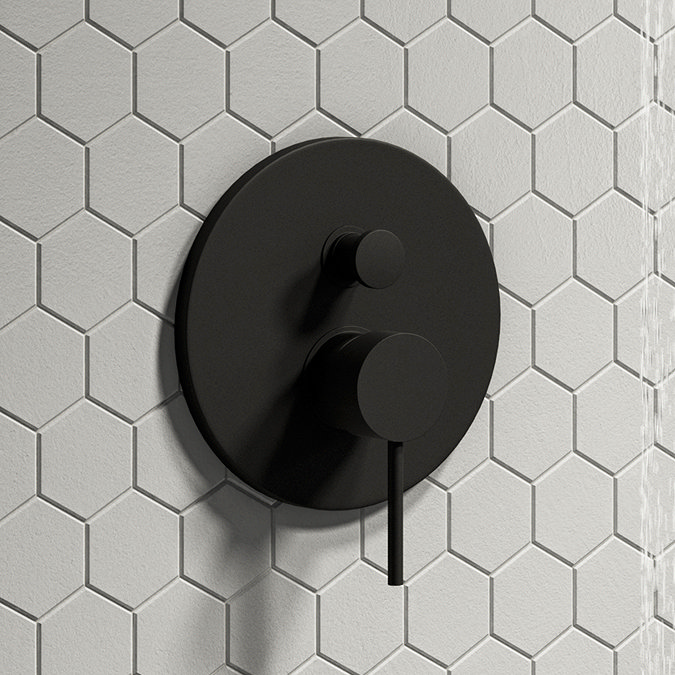 Arezzo Matt Black Round Concealed Manual Shower Valve with Diverter  Standard Large Image