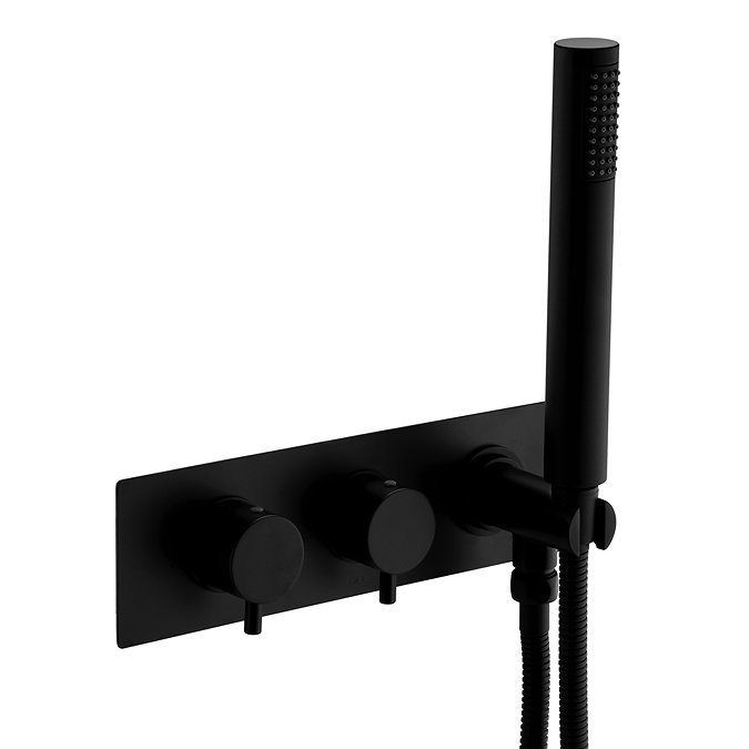 Arezzo Matt Black Round Concealed Thermostatic Shower Valve w. Handset + Freeflow Bath Filler  Profile Large Image