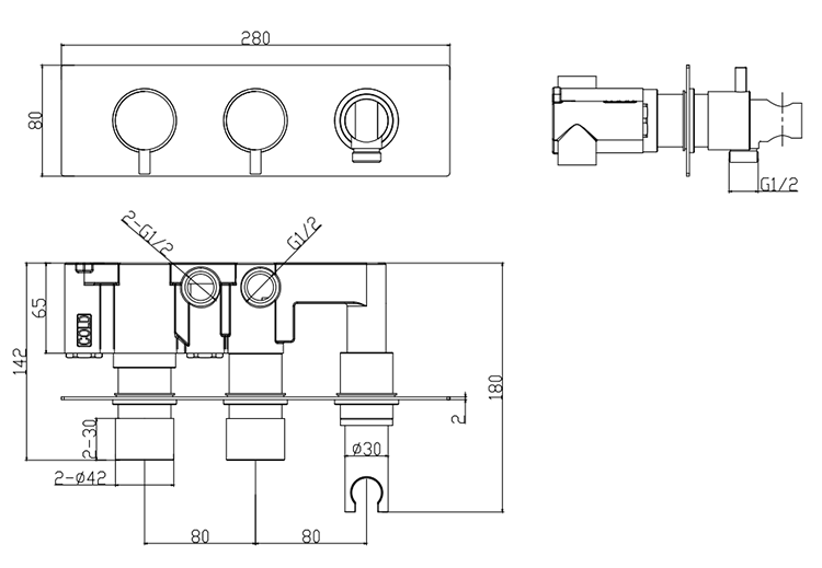 Arezzo Matt Black Round Concealed Thermostatic Shower Valve with Handset + Freeflow Bath Filler