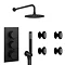 Arezzo Matt Black Round Concealed Triple Shower Valve with Diverter, Handset, Fixed Shower Head + 4 Body Jets  Newest Large Image