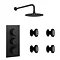 Arezzo Matt Black Round Concealed Triple Shower Valve with Fixed Head + 4 Body Jets Newest Large Image