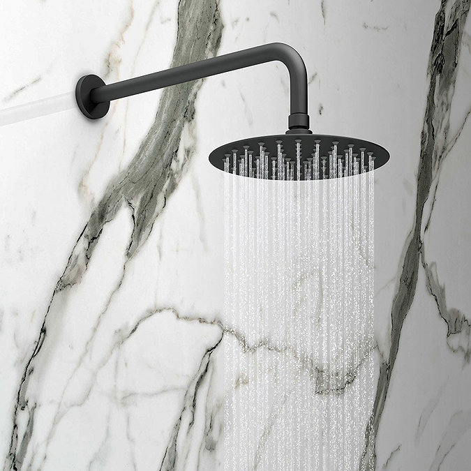 Arezzo Matt Black Round Concealed Triple Shower Valve with Fixed Head + 4 Body Jets Profile Large I