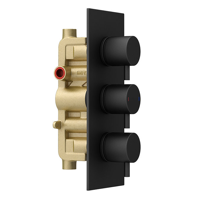 Arezzo Matt Black Round Concealed Triple Shower Valve with Fixed Head + 4 Body Jets Standard Large