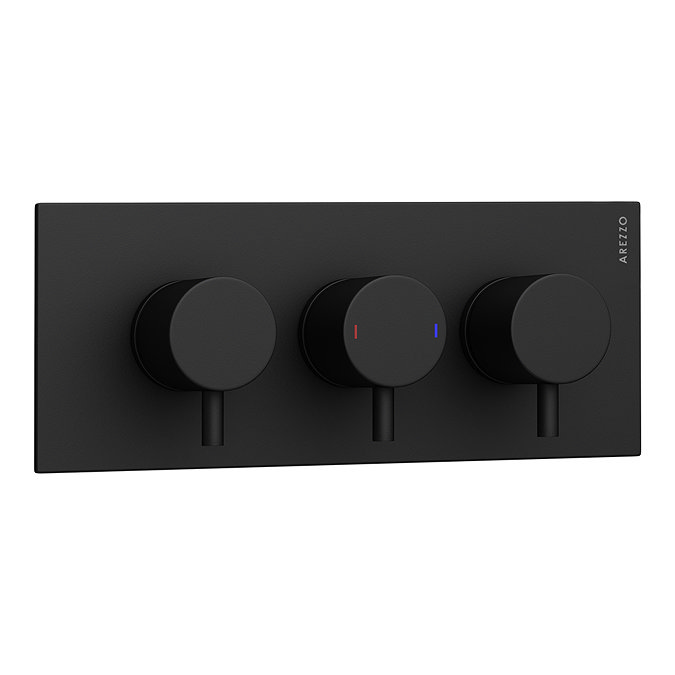 Arezzo Matt Black Round Triple Shower Valve - Concealed Design with Fixed Head & 4 Body Jets