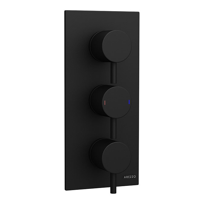 Arezzo Matt Black Round Triple Shower Valve - Concealed Design with Fixed Head & 4 Body Jets