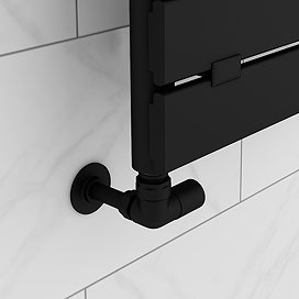 Arezzo Matt Black Round Corner Angled Radiator Valves with Pipe Kit