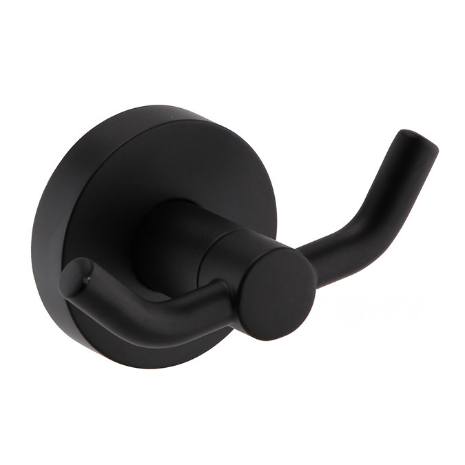 Arezzo Matt Black Round Double Robe Hook Large Image