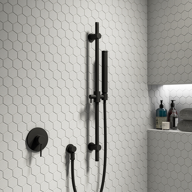 Arezzo Matt Black Round Elbow for Concealed Showers  Profile Large Image