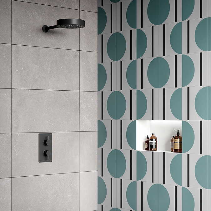 Arezzo Matt Black Round Shower Package with Concealed Valve + Inline Shower Head