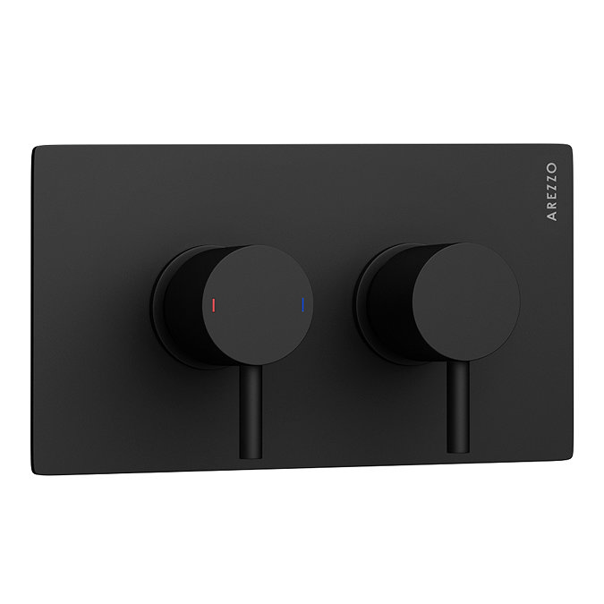 Arezzo Matt Black Round Shower Package with Concealed Valve + Inline Shower Head