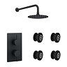 Arezzo Matt Black Round Shower System with Diverter, Fixed Shower Head + 4 Body Jets  additional Large Image