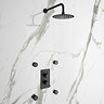 Arezzo Matt Black Round Shower System with Diverter, Fixed Shower Head + 4 Body Jets Large Image