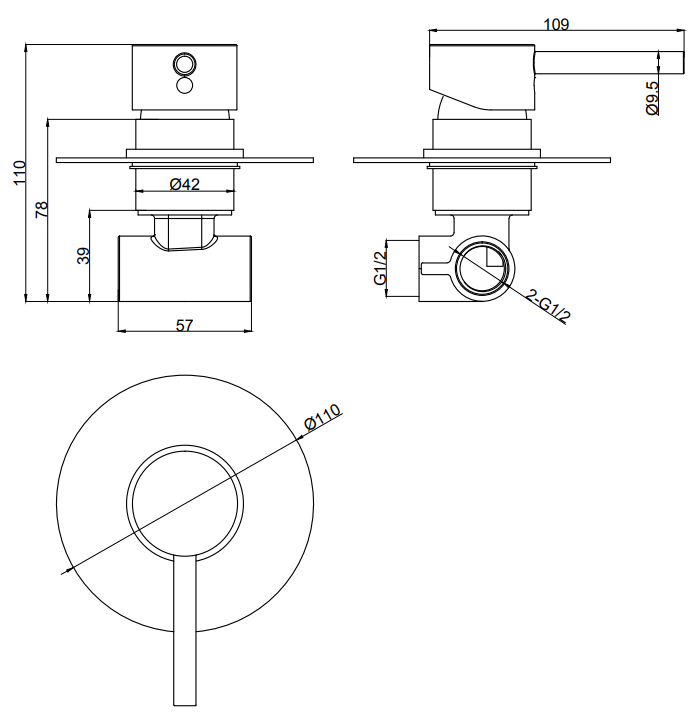 Arezzo Matt Black Round Shower Valve incl. Slide Rail Kit with Pencil Handset