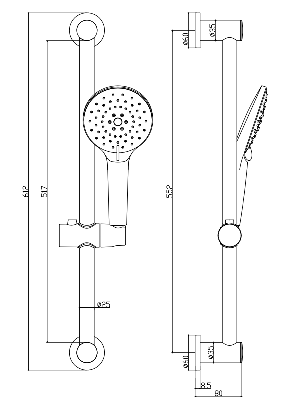 Arezzo Matt Black Round Slide Rail Kit with Multi-Function Shower Handset