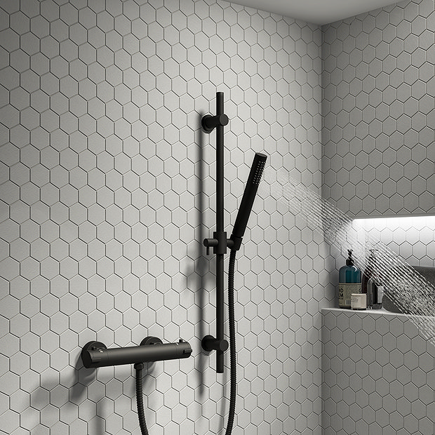 Arezzo Matt Black Round Thermostatic Bar Shower Valve Victorian