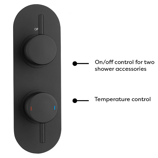 Arezzo Matt Black Round Thermostatic Shower Pack with Head + Handset (Oval Backplate) Profile Large