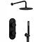 Arezzo Matt Black Round Thermostatic Shower Pack with Head + Handset (Oval Backplate) In Bathroom L