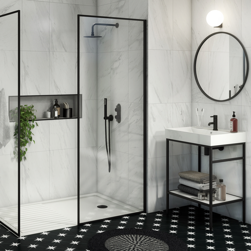 Arezzo Matt Black Round Thermostatic Shower Pack with Head